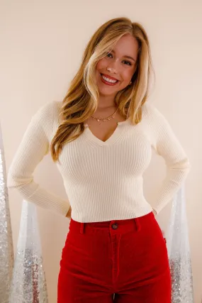 Opening Up Ribbed Top-Ivory WideNeckline