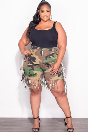Denim finish Smart Comfort Final Sale Plus Size Fringe Shorts in Camouflage