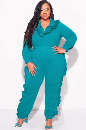 Final Sale Plus Size 2pc Crop Top and Ruffle Pants Set in Teal Long Use
