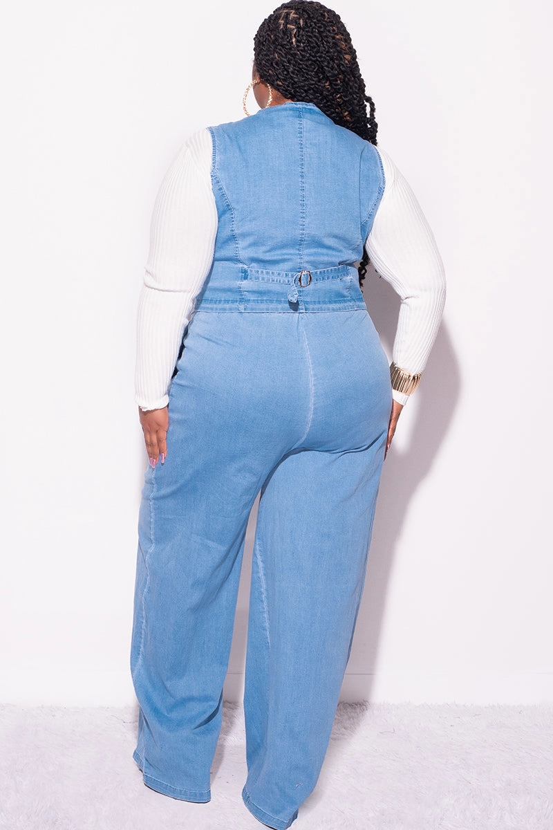 Casual Edge Core Fit Design Final Sale Plus Size 2pc Sleeveless Blazer Vest and Pants Set in Denim