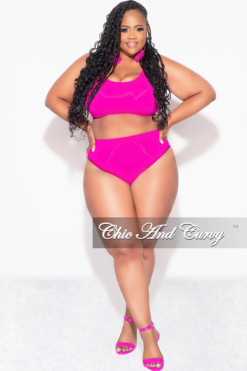 Quick Dry Wear Non-Binding Fit Final Sale Plus Size Bikini Set in Neon Pink