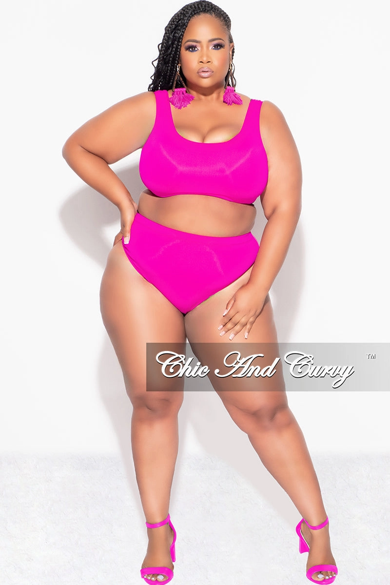 Functional Layer Final Sale Plus Size Bikini Set in Neon Pink