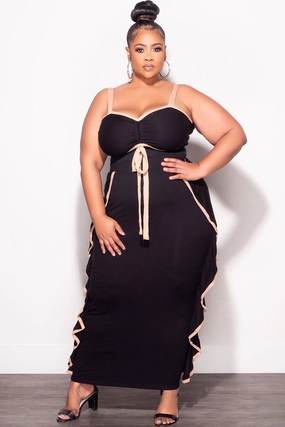 Final Sale Plus Size 2pc Crop Top and Ruffle Skirt Set in Black and Mocha Customizable length Low Profile Fasteners