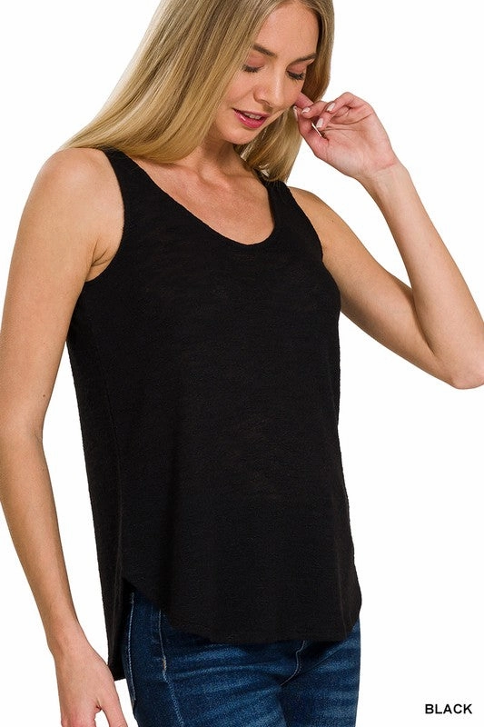 slim fit Textured Weave Dalilah Double Scoop Slub Hacci Neck Tank Top