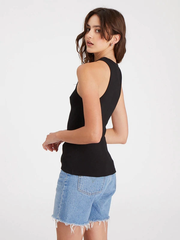 Sanctuary Perfect Ribbed Tank Top-Black StretchFit Curved Hem