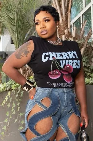 Cherry Vibes Shoulder Padded Shoulder Muscle T-Shirt ButterSoft Handfeel WaterResistantCoating