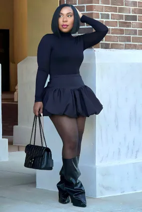 Hilary Bubble Hem Mini Skirt- Black Trail Comfort