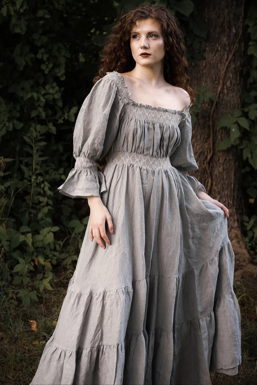 Cloud 21 | smocking embroidery linen dress All Fit