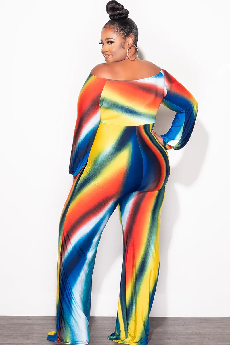 Final Plus Size Front Tie Jumpsuit in Royal Blue, Orange, Green & Yellow Quick drying material