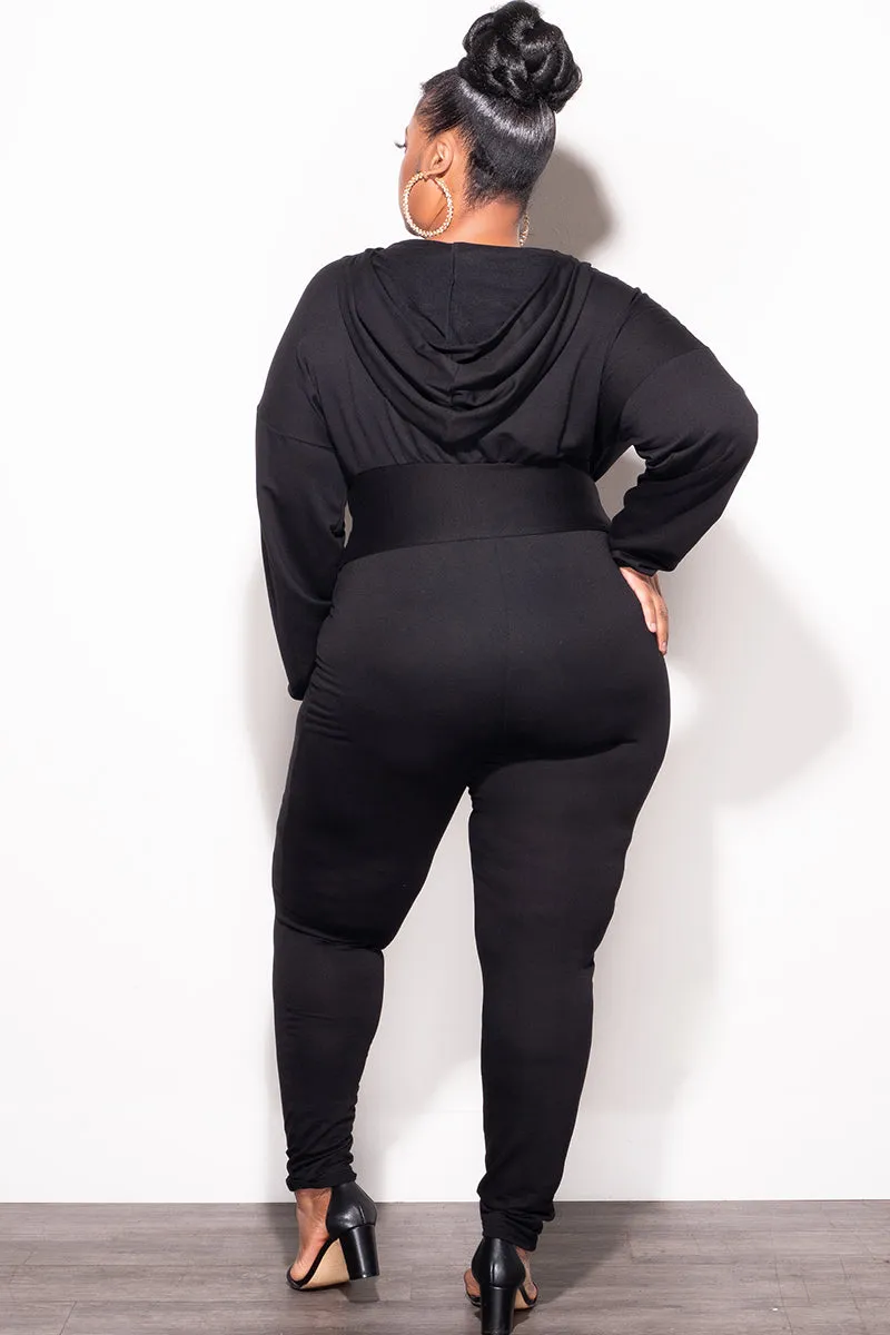 Comfortable Waistband Final Sale Plus Size 2pc Jogger Set in Black