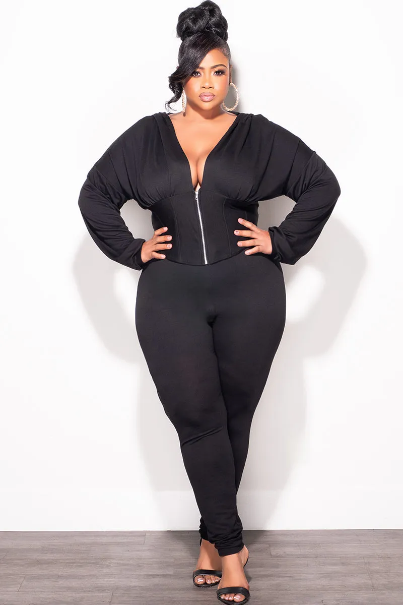 Soft Texture Weekend Comfort Final Sale Plus Size 2pc Jogger Set in Black