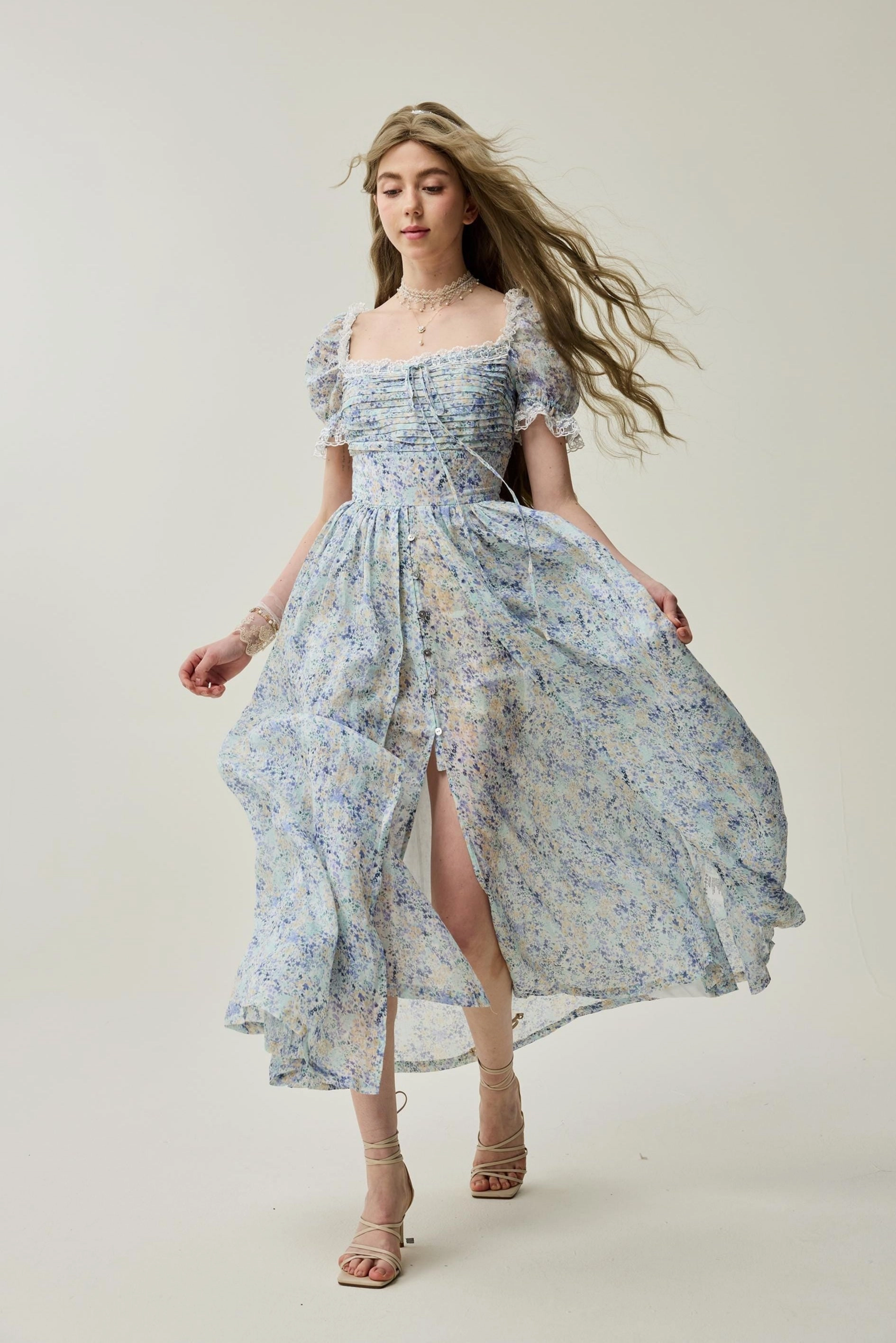 Monet Haze 26 | Fairy layered Linen Dress with pintucks Low Profile Fasteners Versatile Wearable