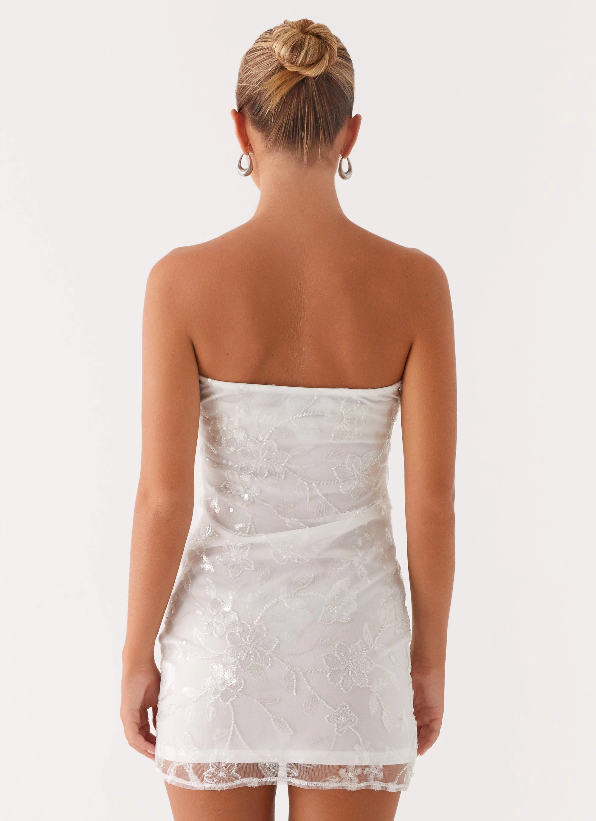 Light Flow Moorey Beaded Mini Dress - White Silver