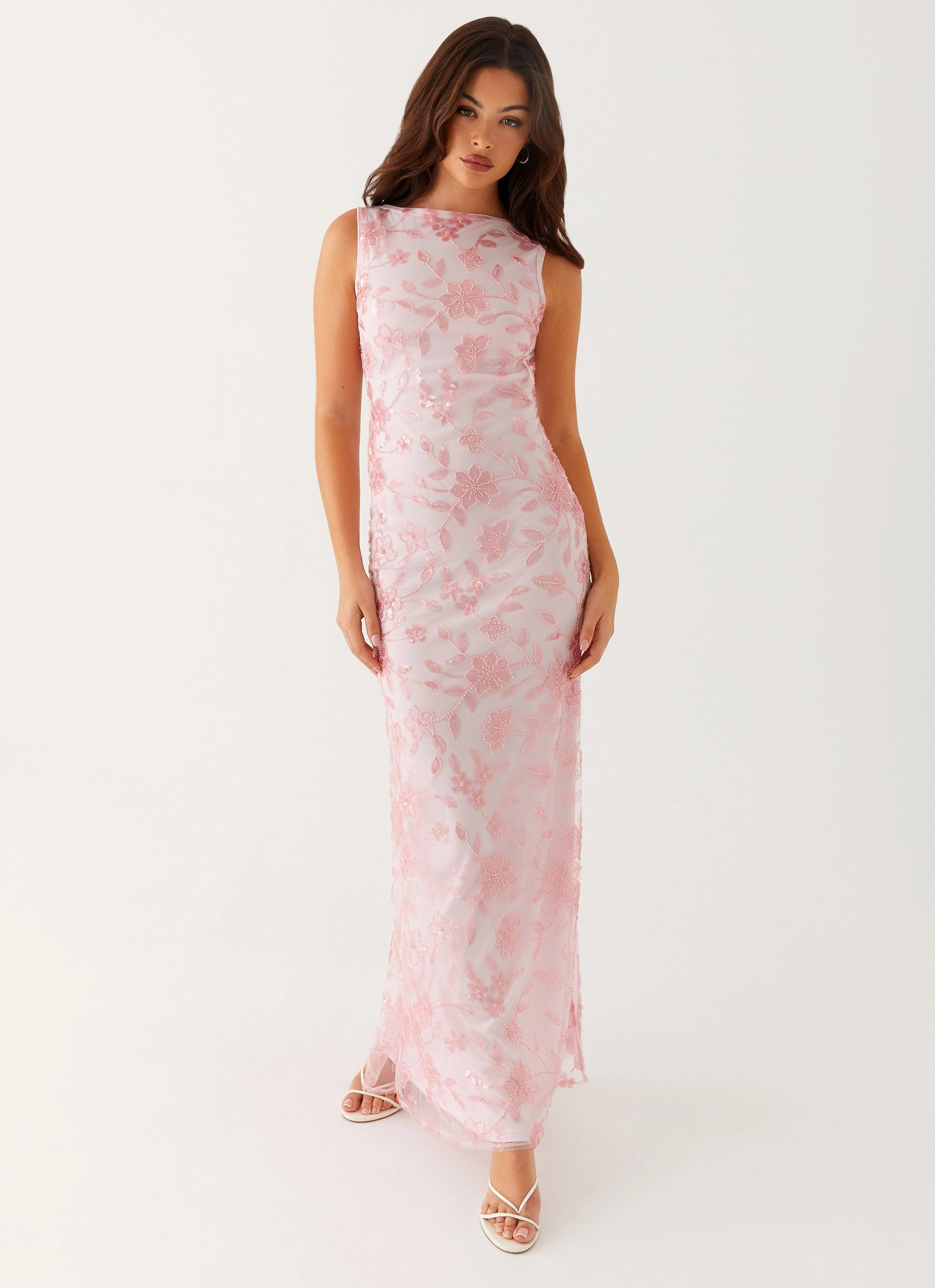 Moorey High Neck Maxi Dress - Pink Wedding Style Subtle-Print