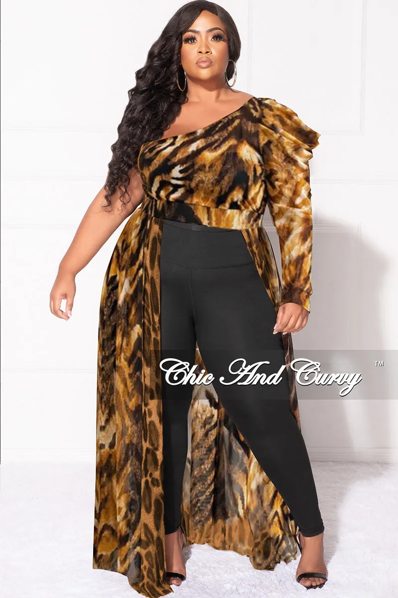 Final Sale Plus Size One Shoulder Mesh Top with Train in Tiger Print Smart Utility