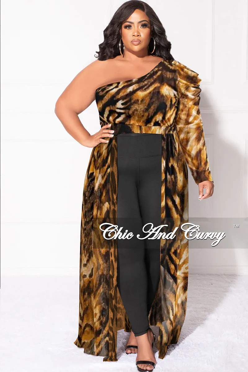 Final Sale Plus Size One Shoulder Mesh Top with Train in Tiger Print Built-in shorts Cozy Layer