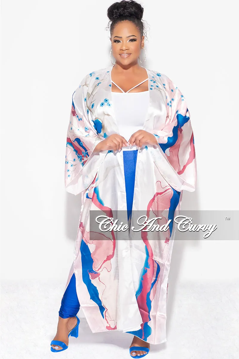 Final Sale Plus Size Caftan in Soft Pink and Royal Blue Floral Print Solid shade