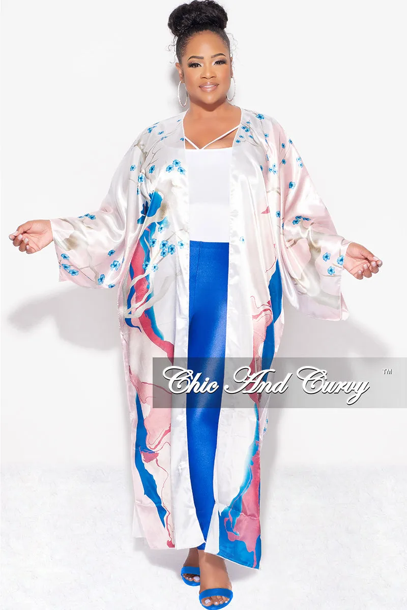 Comfortable Waistband Final Sale Plus Size Caftan in Soft Pink and Royal Blue Floral Print