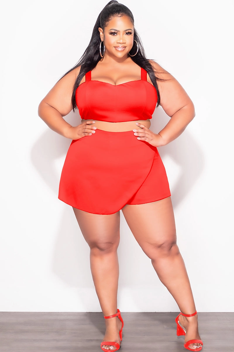 Final Sale Plus Size 2pc Strapless Crop Top and Skort Set in Dark Coral FlexibleKnees