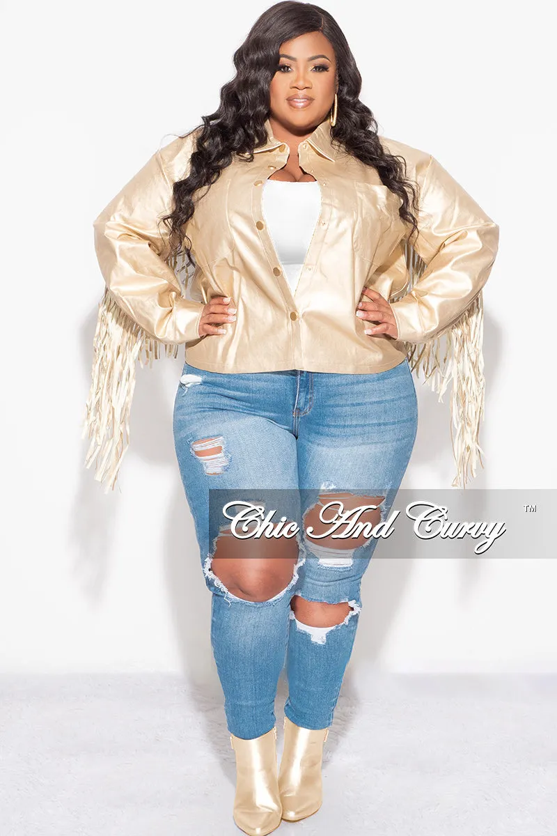 Final Sale Plus Size Fringe Faux Leather Top in Gold Soft and Stretchy