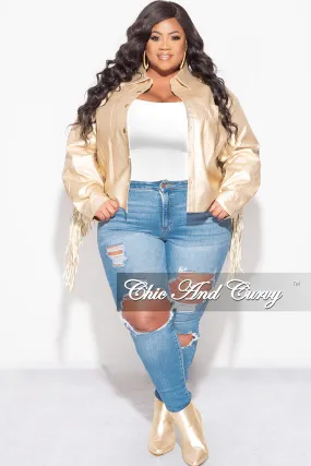 Perfect Shape Final Sale Plus Size Fringe Faux Leather Top in Gold