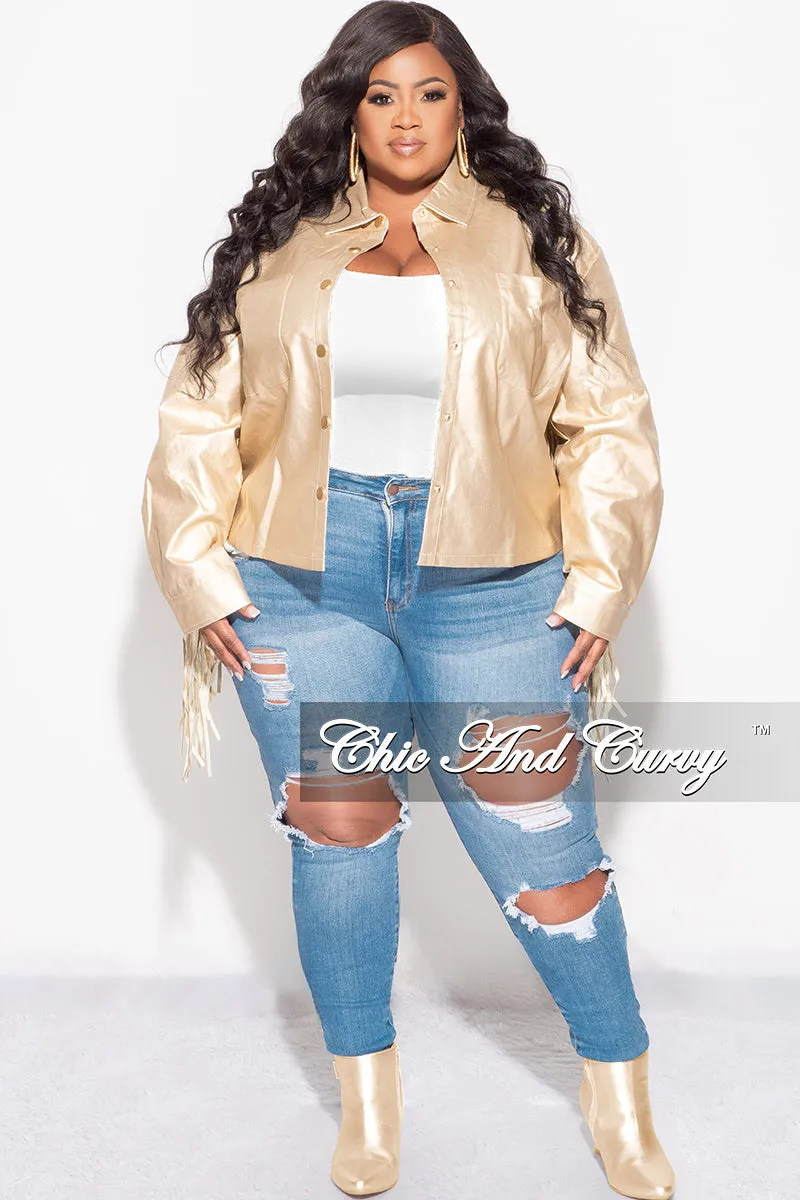 Final Sale Plus Size Fringe Faux Leather Top in Gold SmoothZipClosure