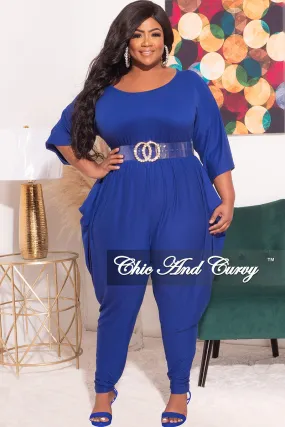 Final Plus Size Jumpsuit with Harem Effect in Royal Blue Breathable Mesh Panels