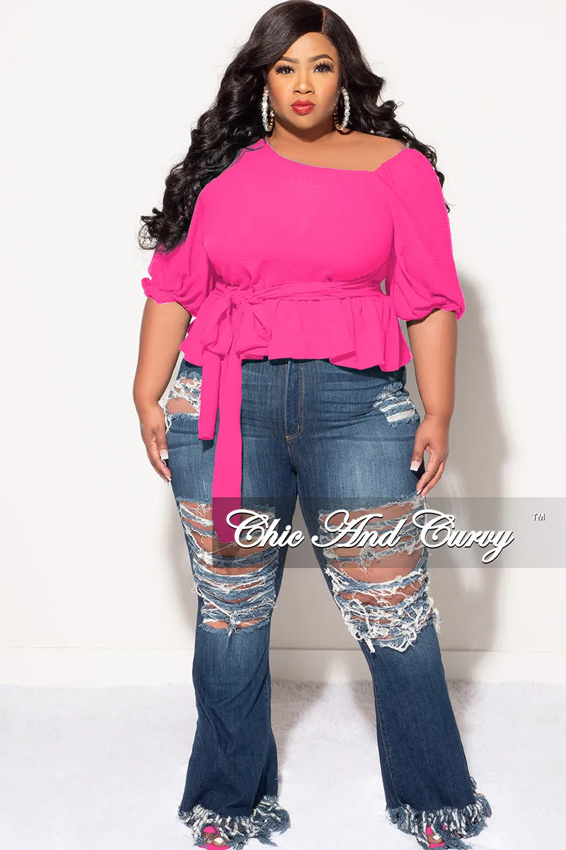Comfort Fit Wear Modern Relaxed Final Sale Plus Size Off the Shoulder Peplum Top in Pink
