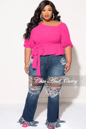 Cozy Comfort Final Sale Plus Size Off the Shoulder Peplum Top in Pink