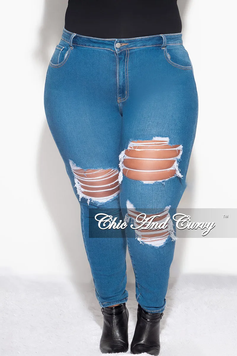 Fashionable Cut Tough Style Final Sale Plus Size Distressed Jeans in Denim