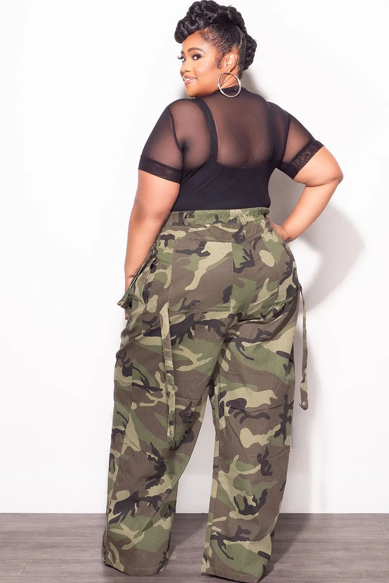 Final Sale Plus Size Mesh Short Sleeve Thong Bodysuit in Black Utility pocket