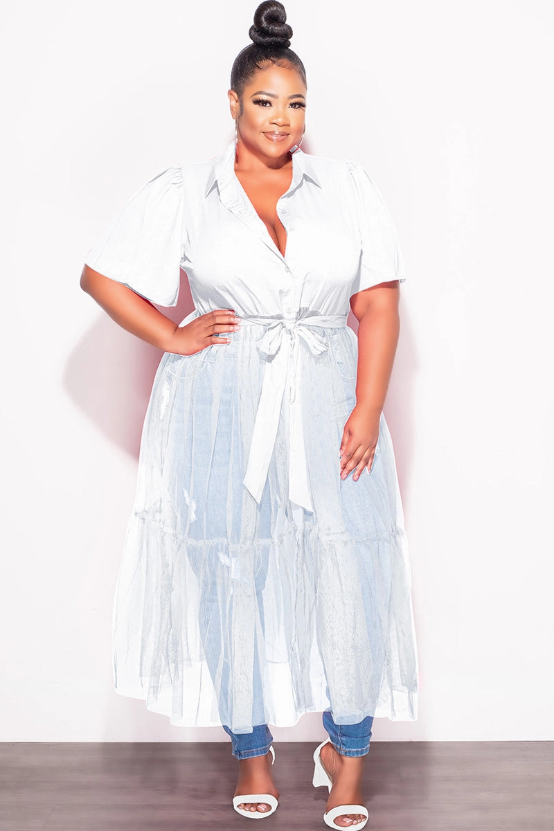 Outdoor Comfort Fit Final Sale Plus Size Top with Sheer Detail in White