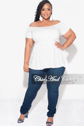 Final Sale Plus Size Smocked BabyDoll Top in White Side Pockets Zero Waste Manufacturing