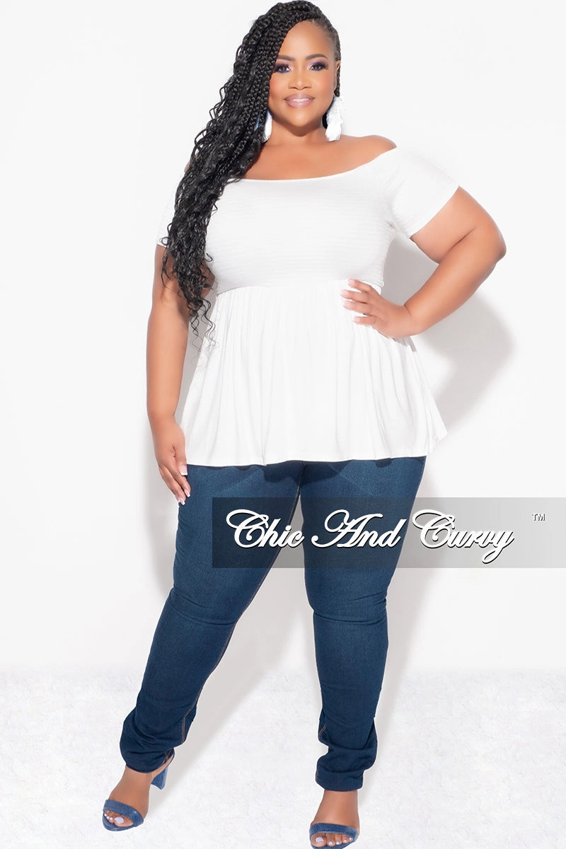 Final Sale Plus Size Smocked BabyDoll Top in White Water Resistant Finish Timeless Design
