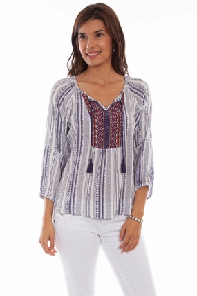 Scully Womens Navy Rayon Geo Peasant S/S Tunic Casual Comfort