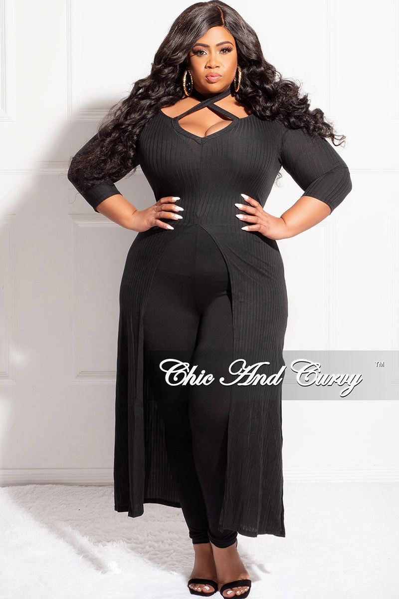 Quick Move Final Sale Plus Size Ribbed Long Tunic Top in Black