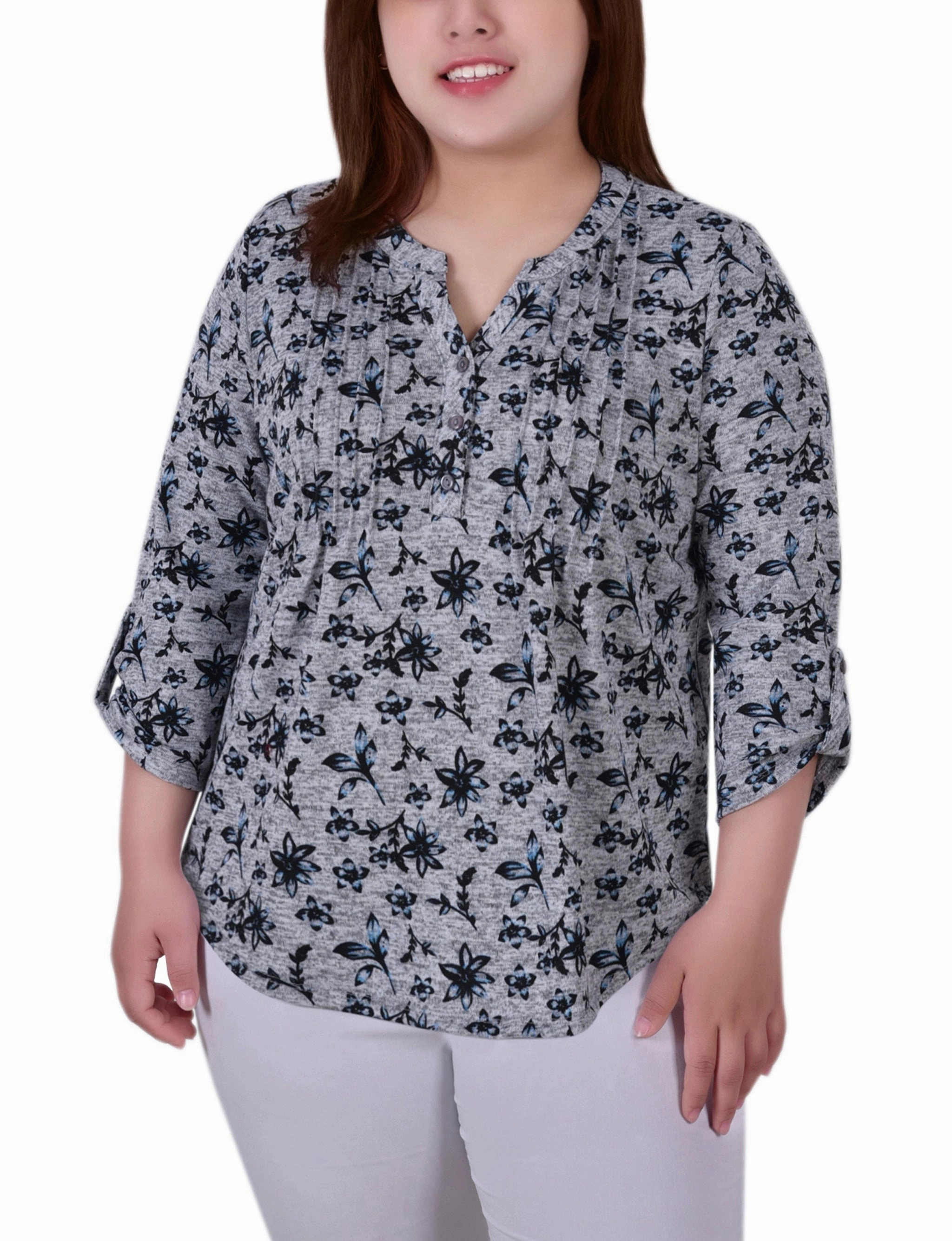 EcoFriendlyBlend Sustainable Fabric Blend Plus Size 3/4 Roll Sleeve Top