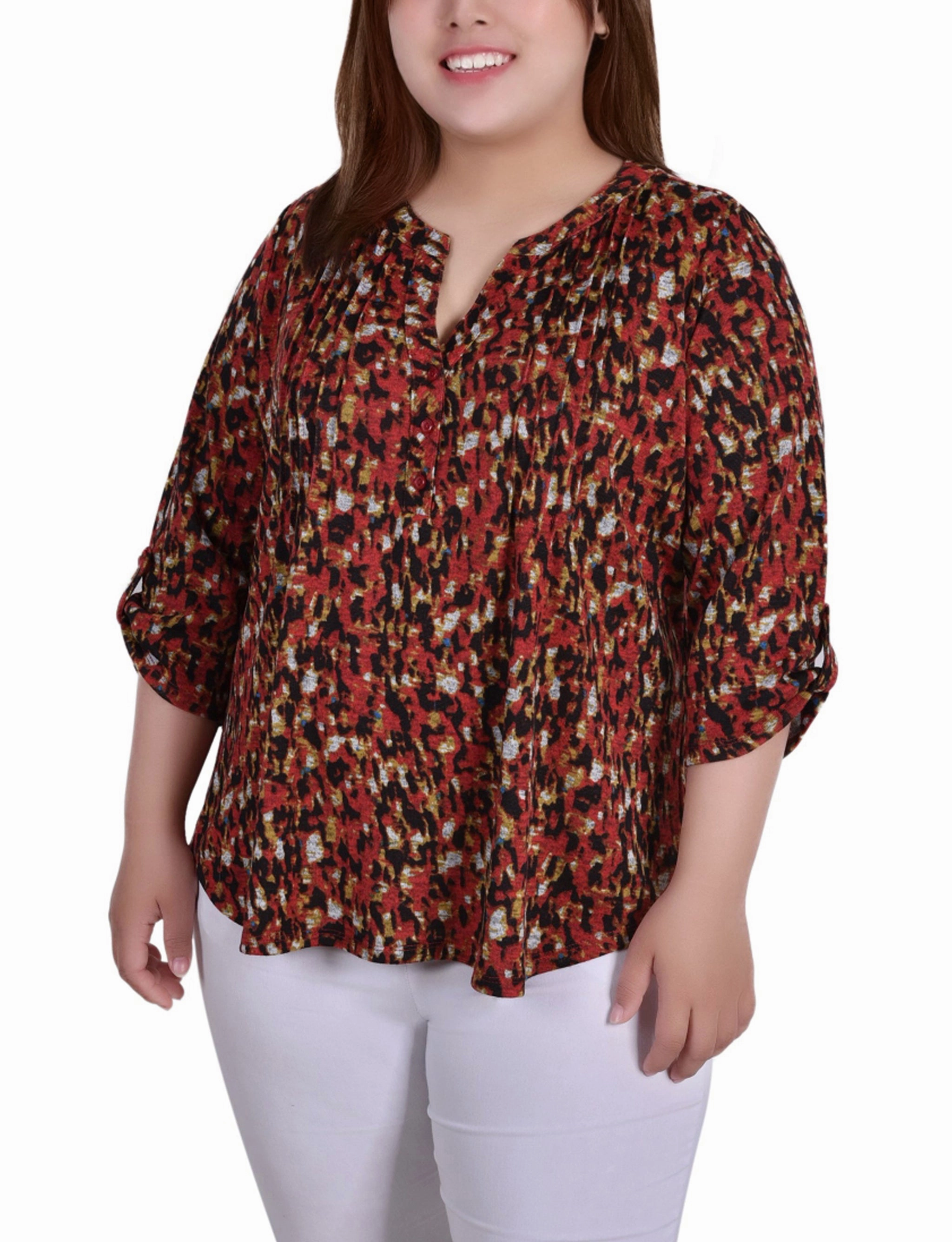 Plus Size 3/4 Roll Sleeve Top DoubleStitched DurableWeave