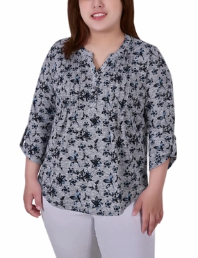 EcoFriendlyBlend Sustainable Fabric Blend Plus Size 3/4 Roll Sleeve Top