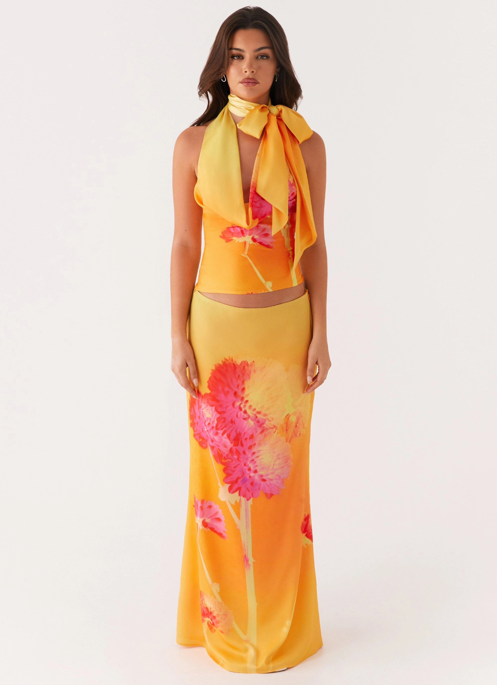 CrewNeck NoiseReduciting Zipper Nala Top - Orange Floral