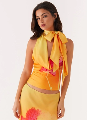 Nala Top - Orange Floral All Over Print Technique