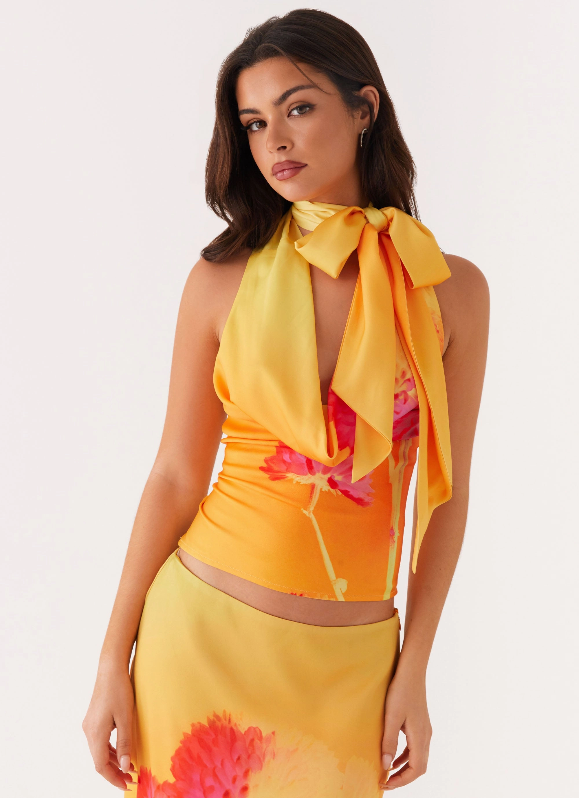 Nala Top - Orange Floral All Over Print Technique