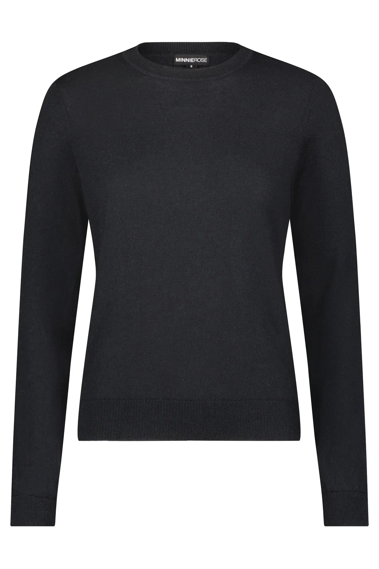 Flatlock Seam Reflective Trims Minnie Rose Supima Cotton Cashmere Long Sleeve Crew