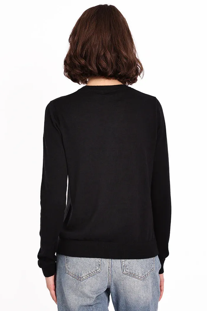 RibbedCollar SeamlessSidePanels Minnie Rose Supima Cotton Cashmere Long Sleeve Crew