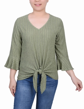 Petite 3/4 Bell Sleeve Textured Knit Top Thermal Insulation Tech ReinforcedShoulderConstruction
