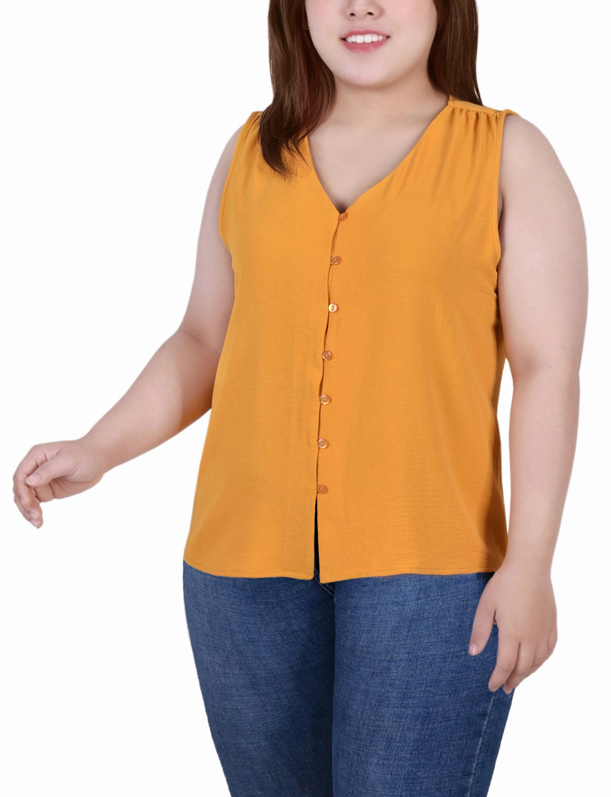 Casual Button-Down Plus Size Sleeveless Button Front Blouse
