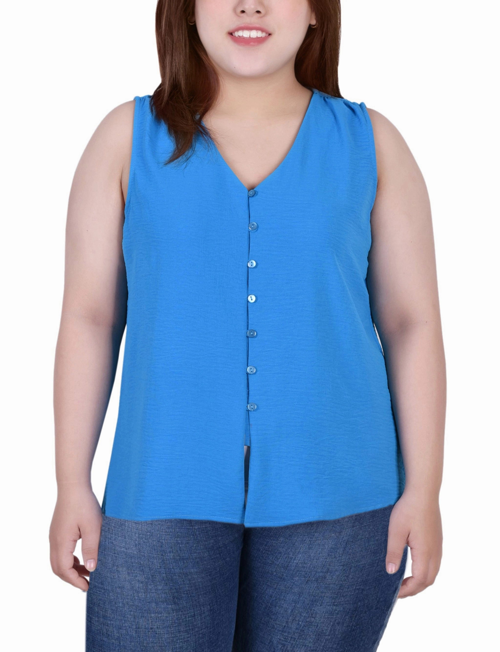 Plus Size Sleeveless Button Front Blouse Office Look Sporty Style