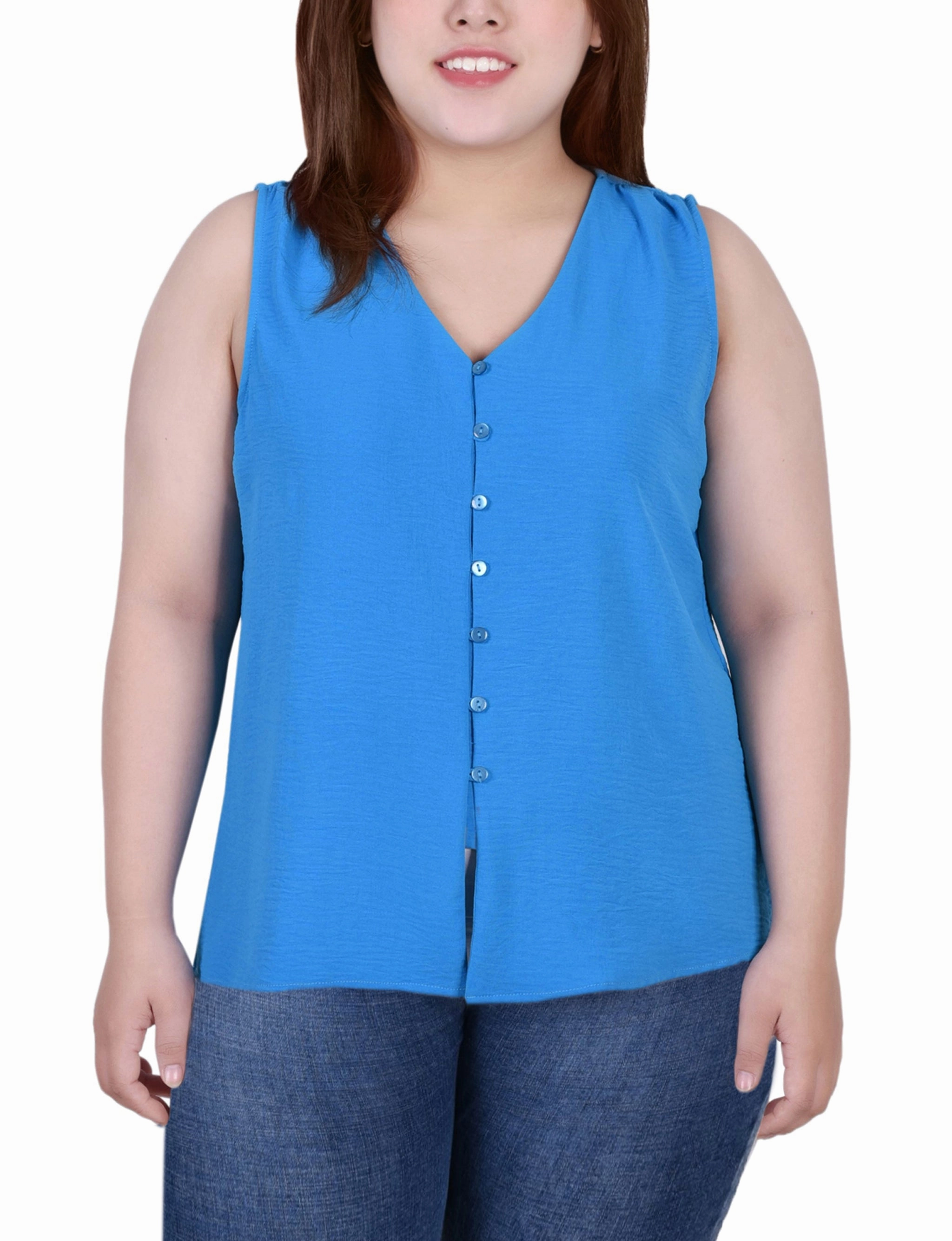 Stretch Blouse TaglessCollars Plus Size Sleeveless Button Front Blouse