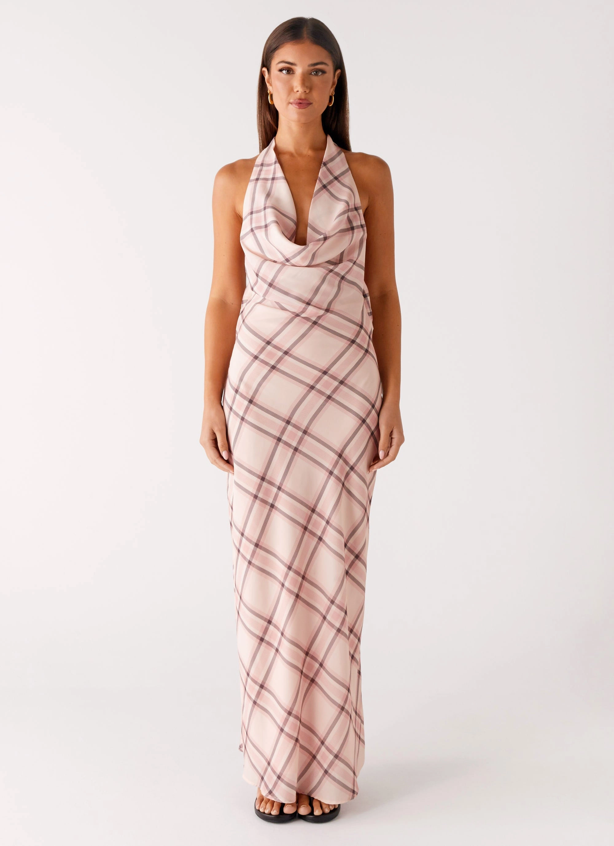 Spring Style Ruffle-Detail Muse Maxi Dress - Pink Check