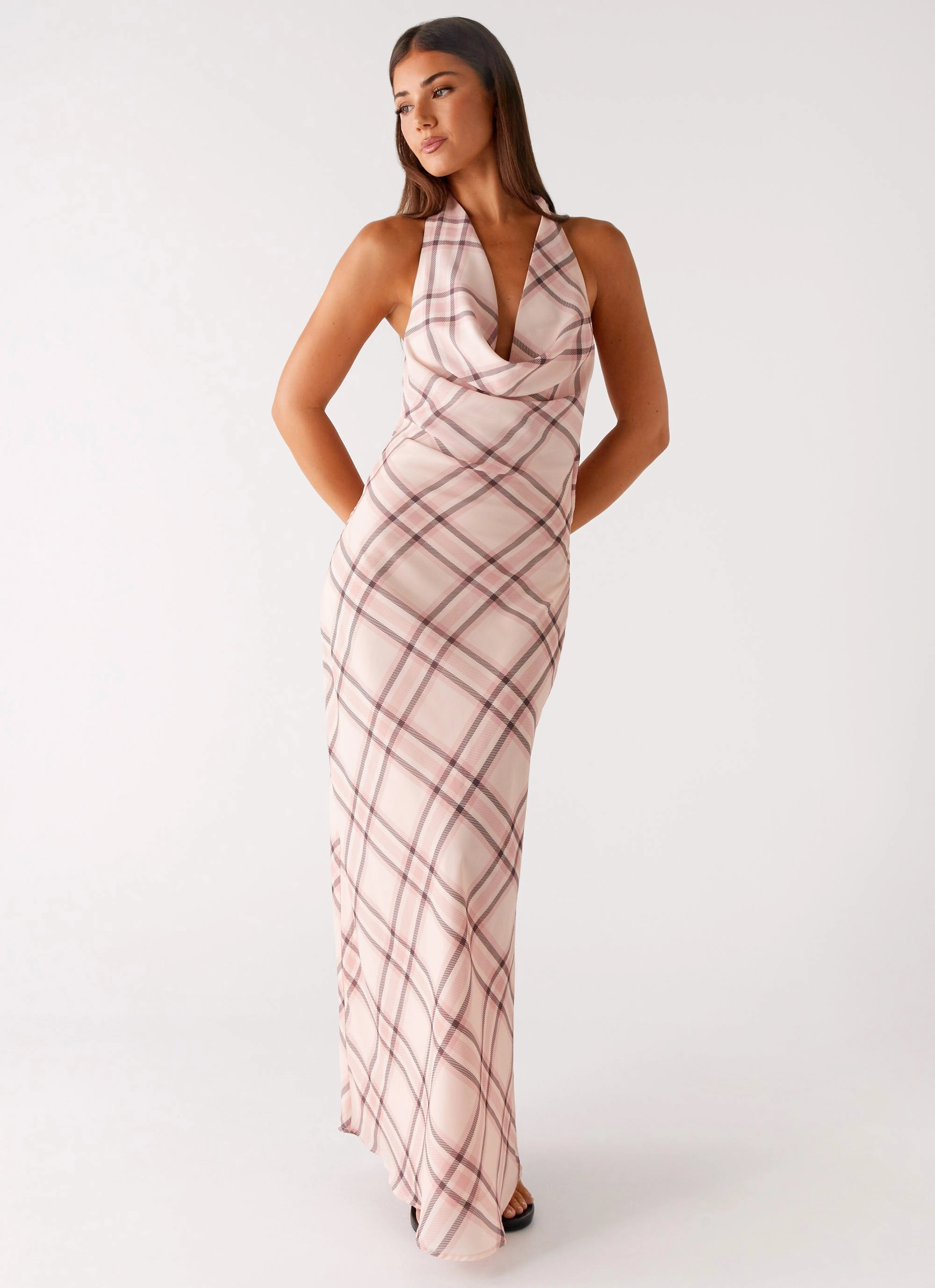 Muse Maxi Dress - Pink Check Sleek Texture Seasonal Layering